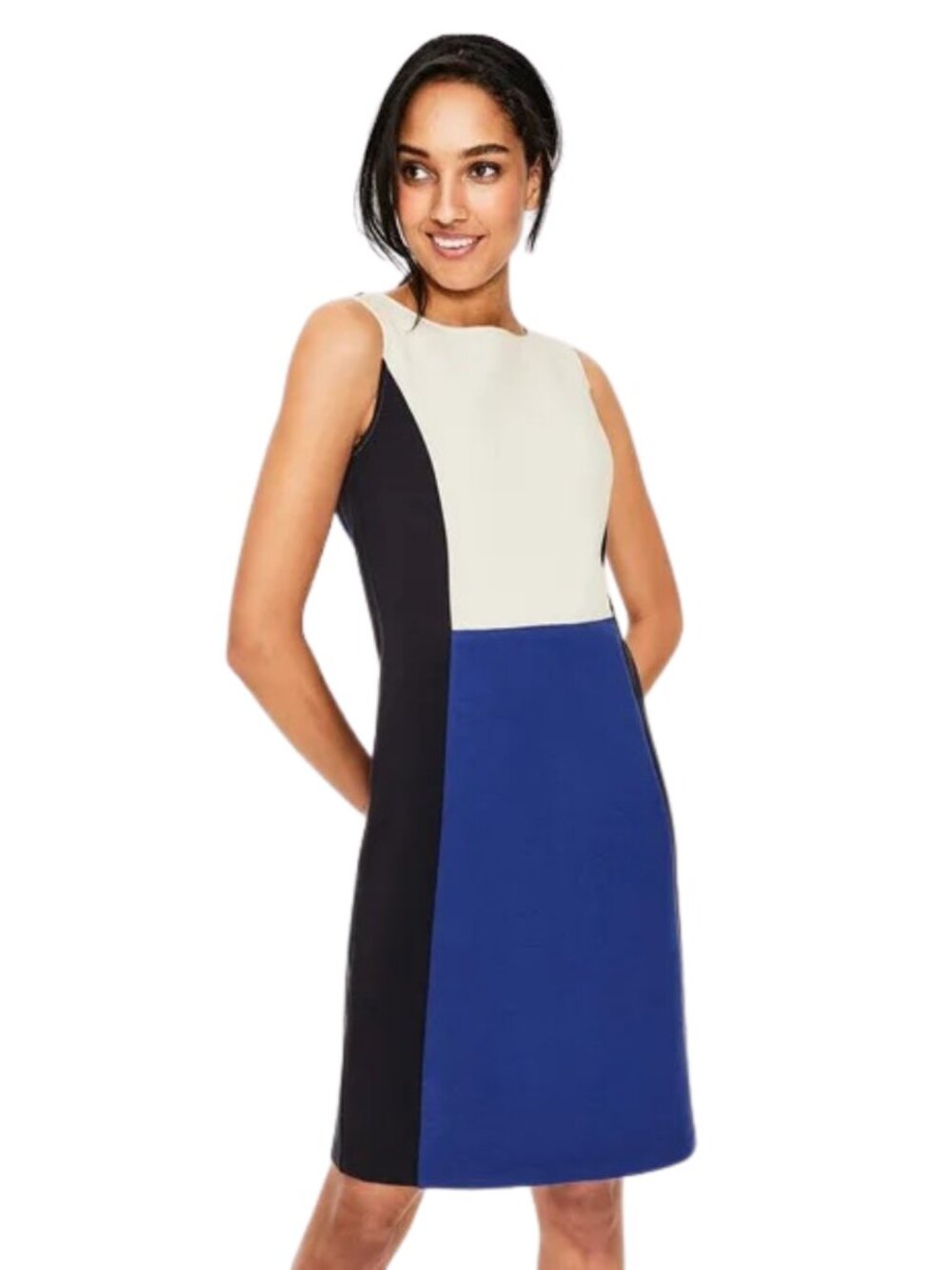 Boden Geraldine Ottoman Colorblock Sleeveless Shift Dress White Blue - 8R